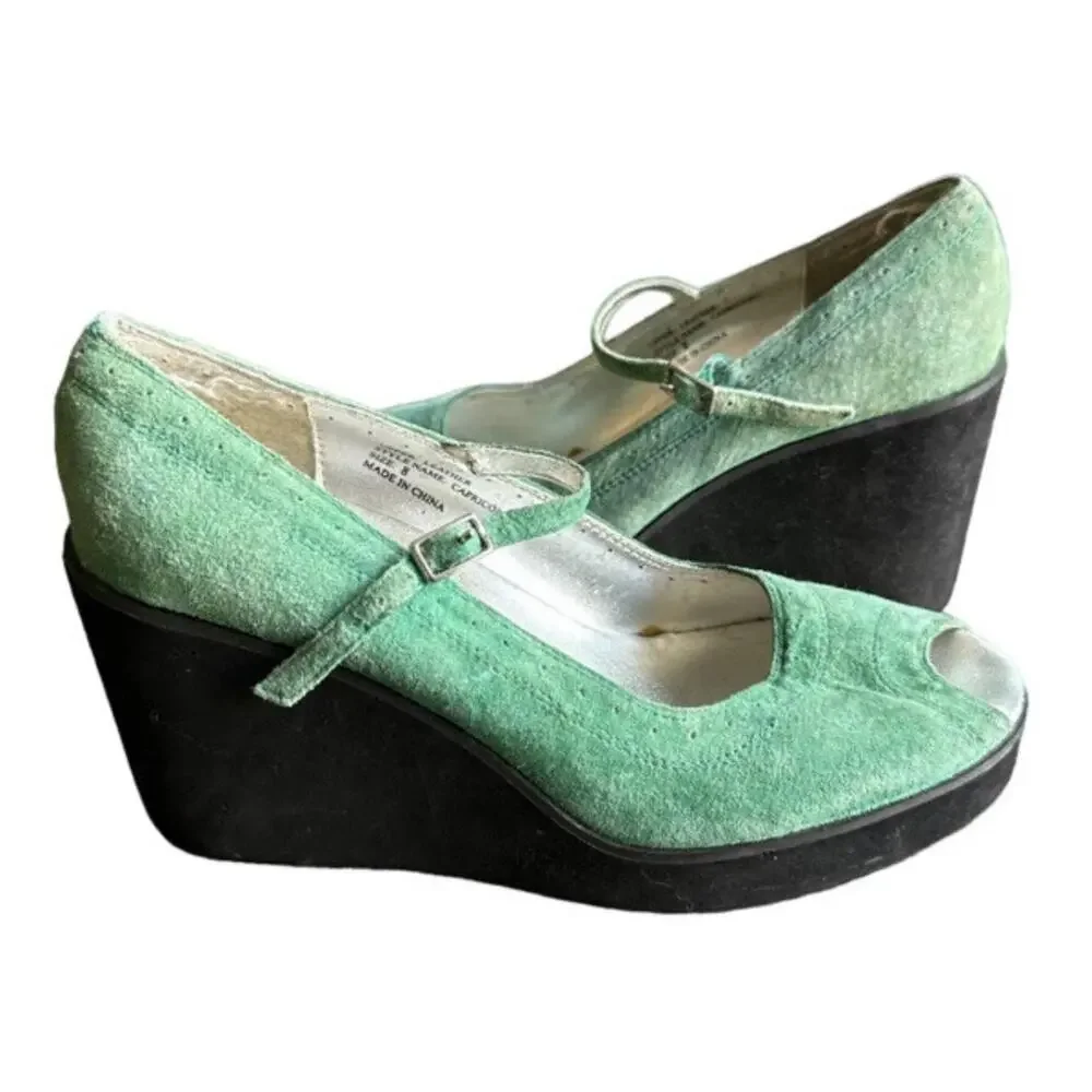 Y2k Vintage 90s Very Volatile Size 8 Green Wedge Heel